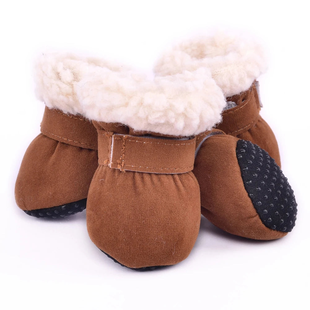 4 Pcs Pet Dog Snow Boots Warm Plush Shoes Small Medium Dogs Cats Non Slip Soles
