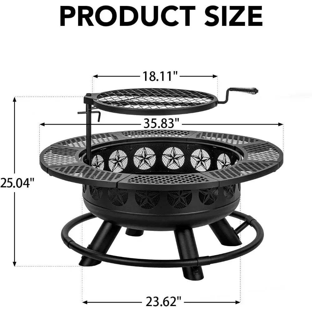 36 Inch Fire Pit With Grill And Lid Outdoor 3 In 1 Unit