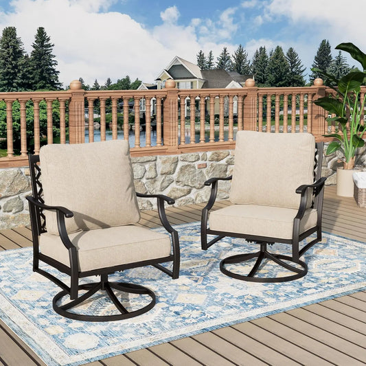 Set Of 2 Swivel Patio Chairs High Back Outdoor Metal Cushioned Bistro Seating