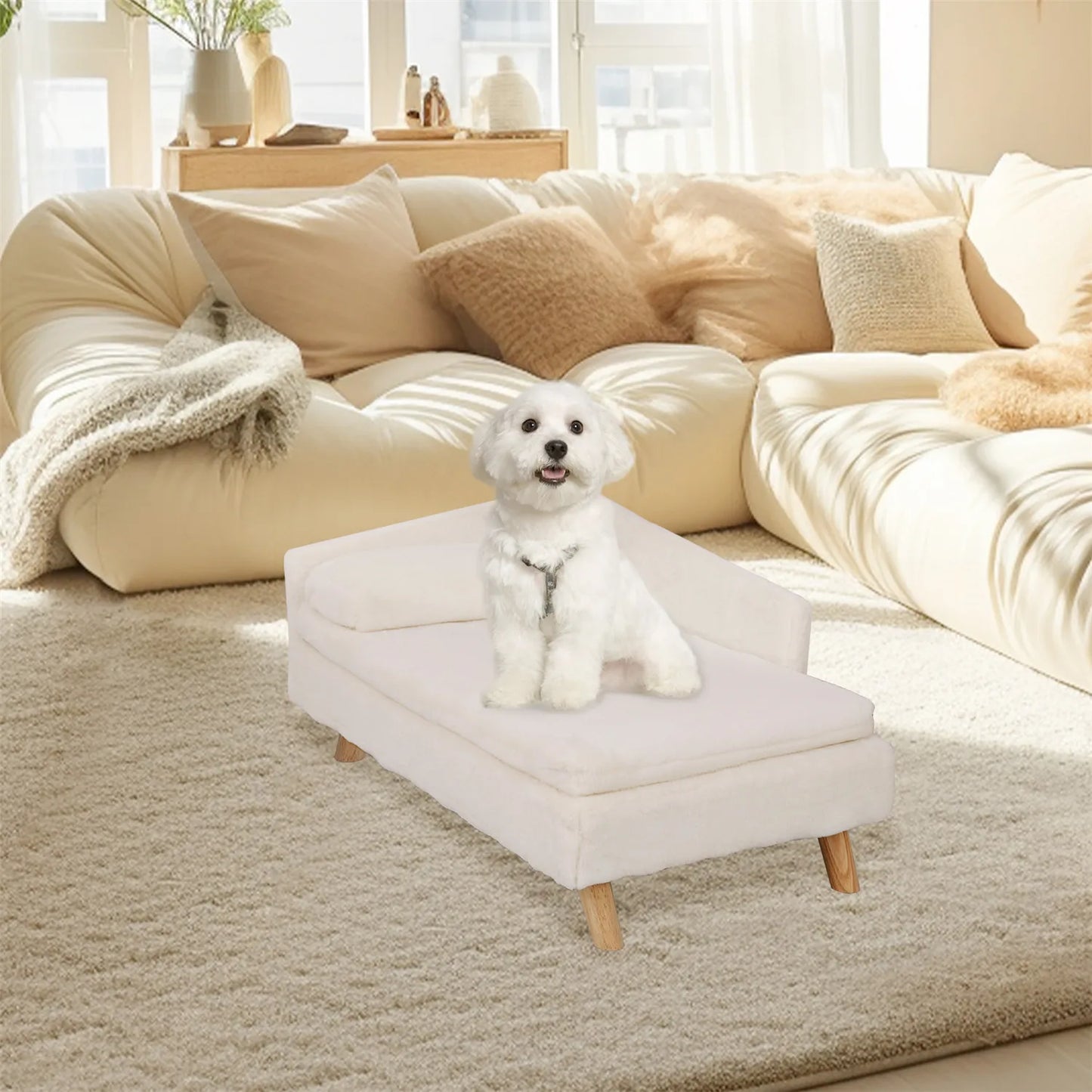 Elevated Pet Bed Nordic Stool With Cozy Pad Sturdy Wood Legs For Small Dog
