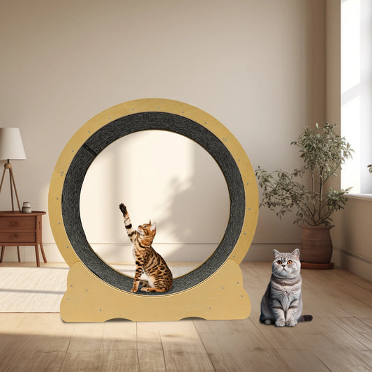 Solid Wood Cat Roller Track Toy With Sisal Mat 35 Inch