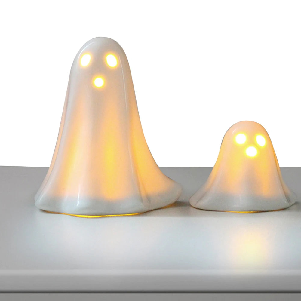 Halloween LED Light Up Ghost Decor Handmade Ceramic Ghost Sculpture Illuminated Desktop Decoration