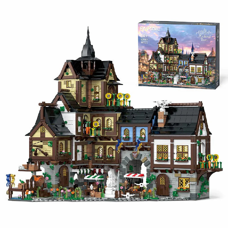 3867 Pcs Medieval Europe Towns Buildings Blocks Street View Village Model Kit