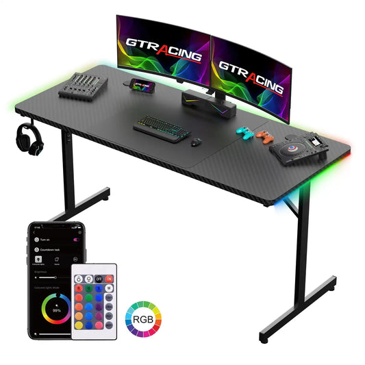 55 Inch RGB Gaming Desk With Mouse Pad T Shaped Black