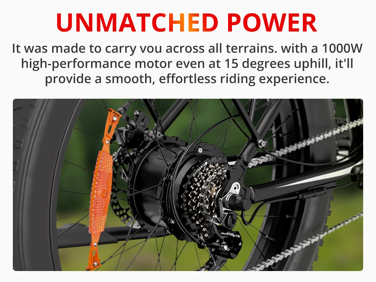 AMYET EB26 Electric Bike 1500W 48V 15Ah 26 Inch Fat Tire Mountain Bike 31 Mph