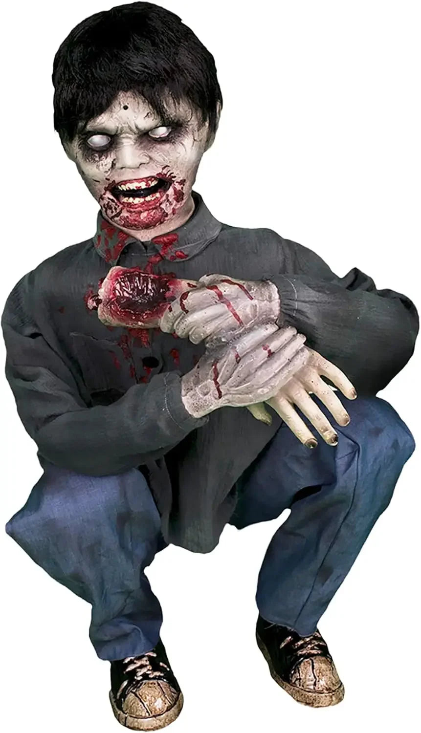 Crouching Limb Eater Zombie Boy Halloween Animatronics Motion Activated Indoor Outdoor Display