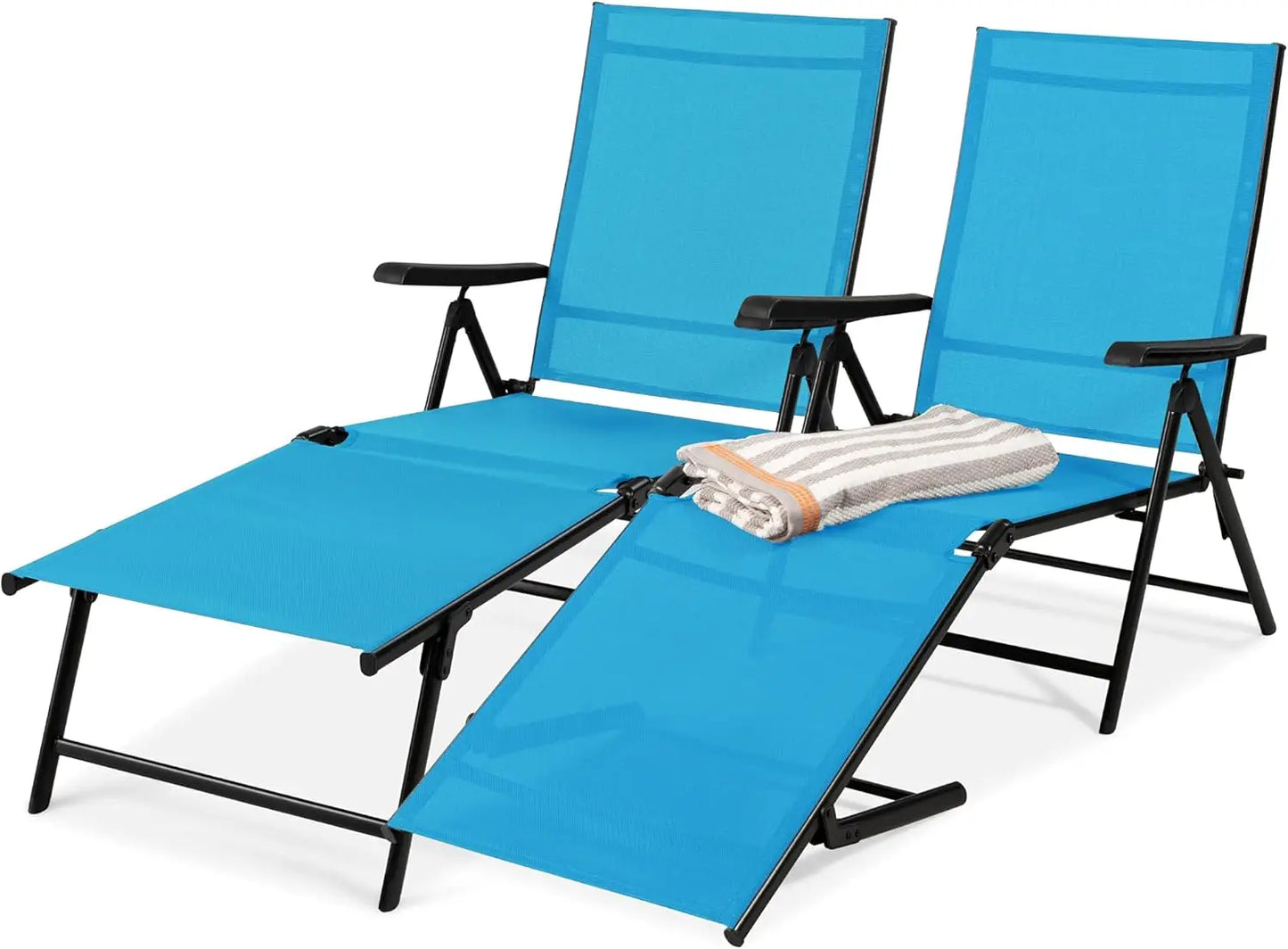 Set of 2 Adjustable Outdoor Patio Chaise Lounge Chairs Folding Reclining Pool Loungers for Poolside Deck and Backyard