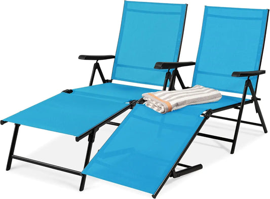 Set of 2 Adjustable Outdoor Patio Chaise Lounge Chairs Folding Reclining Pool Loungers for Poolside Deck and Backyard
