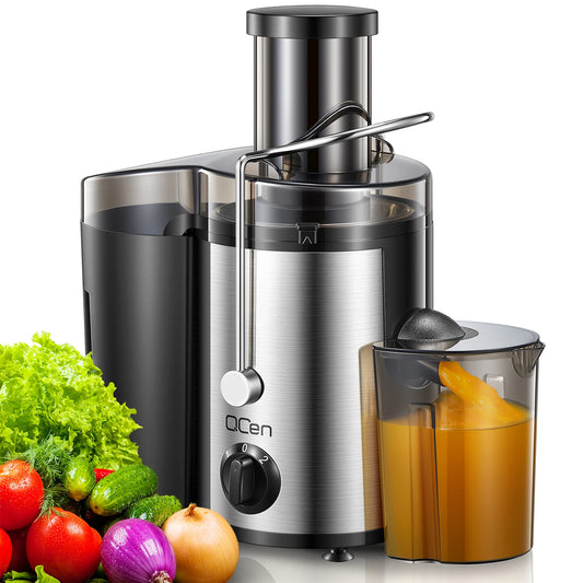Qcen Juicer Machine 500W Centrifugal Juicer Extractor with Wide Mouth 3 Inch Feed Chute for Fruit and Vegetable Easy to Clean