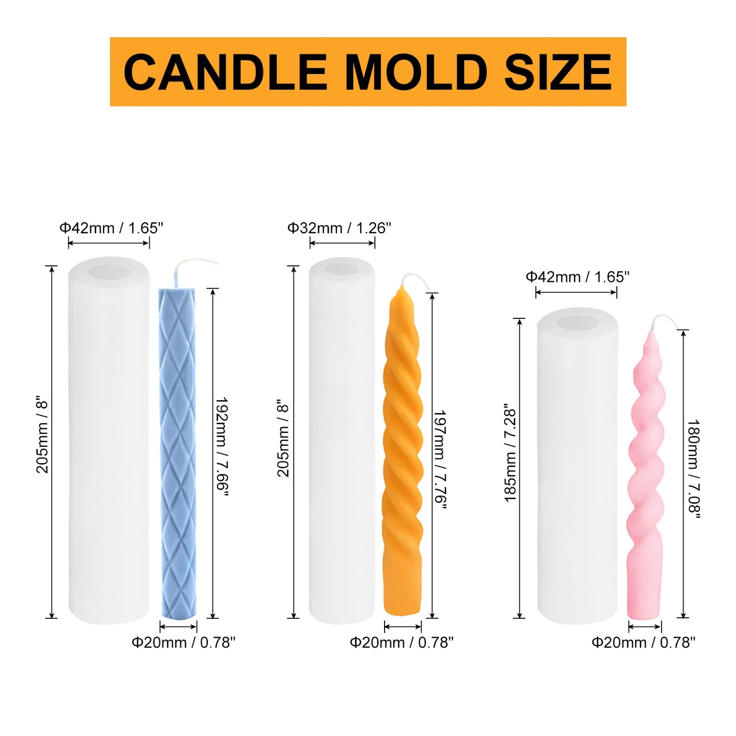 3 Pack 3D Spiral Taper Candle Molds Silicone Long Twisted