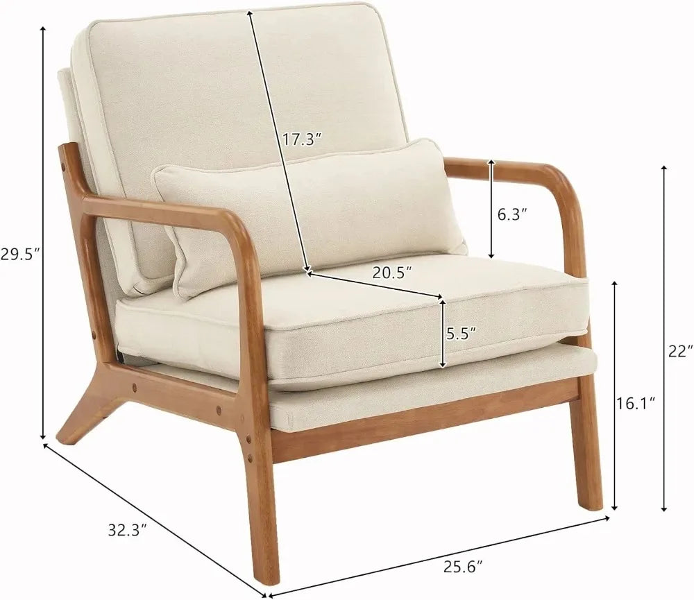 Mid Century Modern Corduroy Upholstered Lounge Armchair With Wood Frame