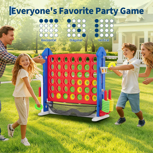 Giant 4 In 1 Yard Game Set With Adjustable Height And Hoop Ring Toss