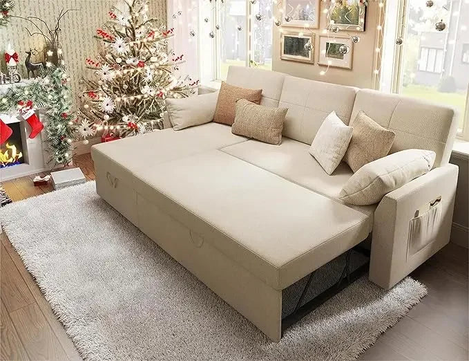 2 In 1 Sleeper Sofa With Pull Out Bed And Storage Chaise