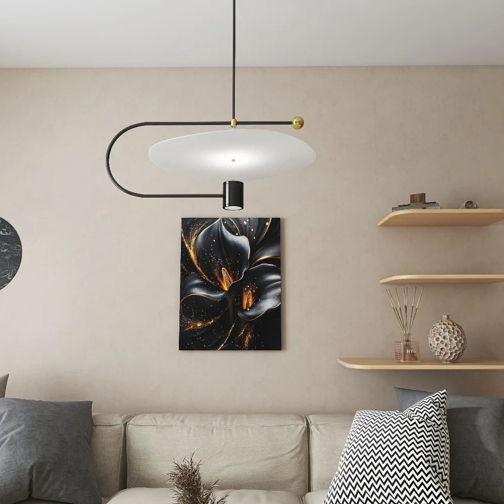 1.5 Inch Pine Frame Canvas Art With Black And Gold Calla Lily Design
