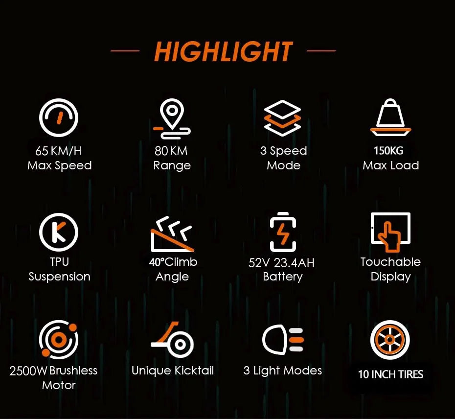 Adults Electric Scooter 2500W Foldable 10 Inch Pneumatic Tires 60 To 80km Range