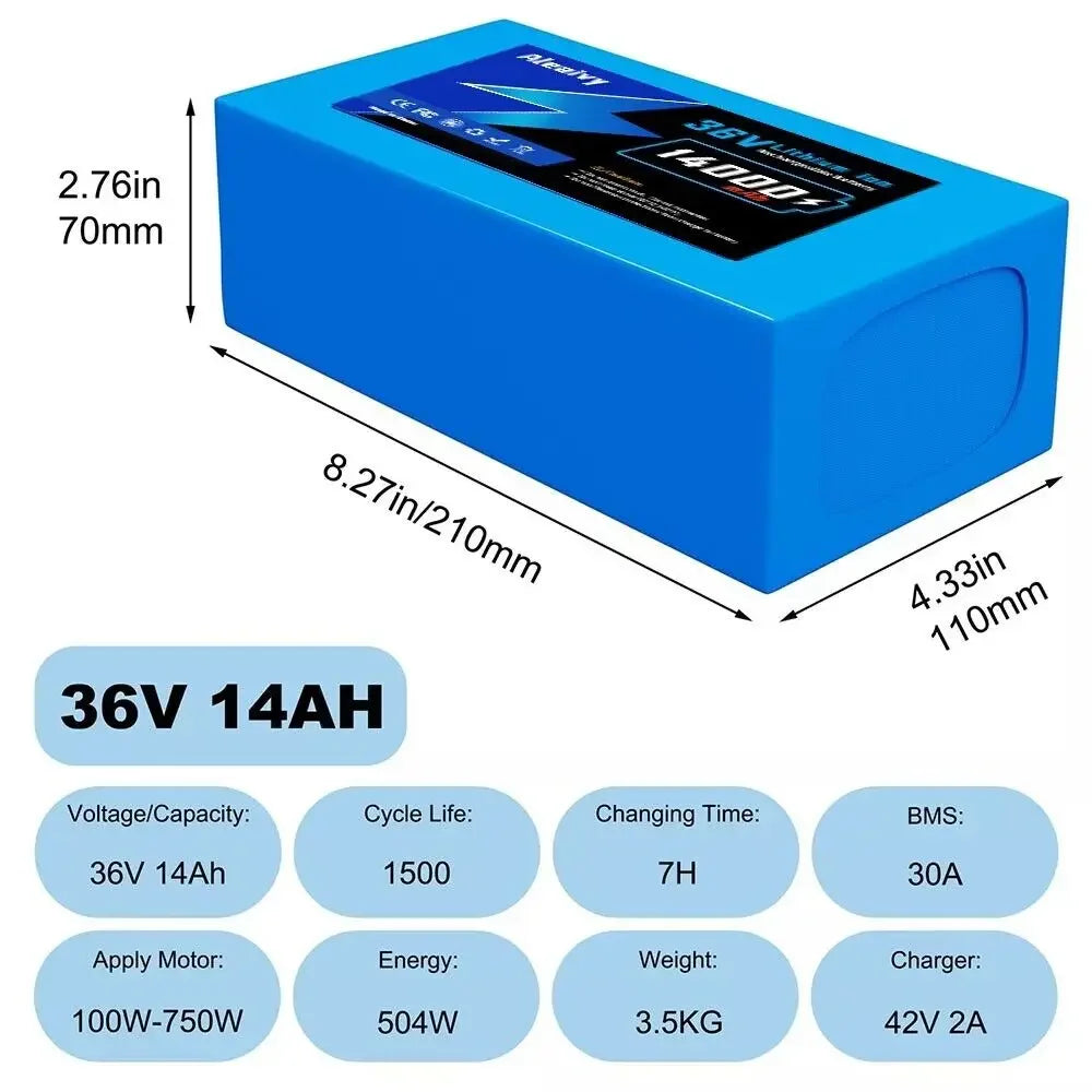Aleaivy 36V 48V Electric Bike Battery Pack 10 16 20Ah LiIon
