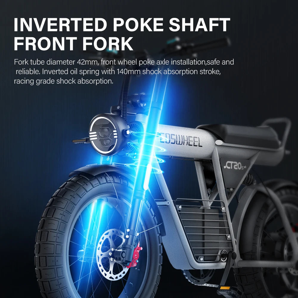 Coswheel Electric Bike CT20S 2000W Motorcycle Dirt Bike Ebike 20 Inch Fat Tire Bicycle 60V 27.5Ah Adult Electric Bicycle