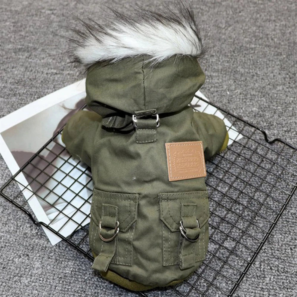 Dog Jacket With Harness Winter Coat Heavy Warm Hoodie Vest Windproof Outdoor