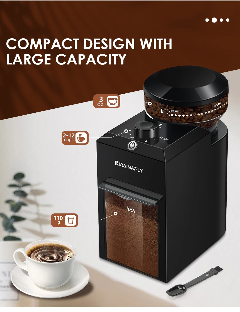 Electric Burr Mill Coffee Grinder Automatic Coffee Bean Grinding with 28 Grind Settings for Espresso French Press Drip 2 to 12 Cup