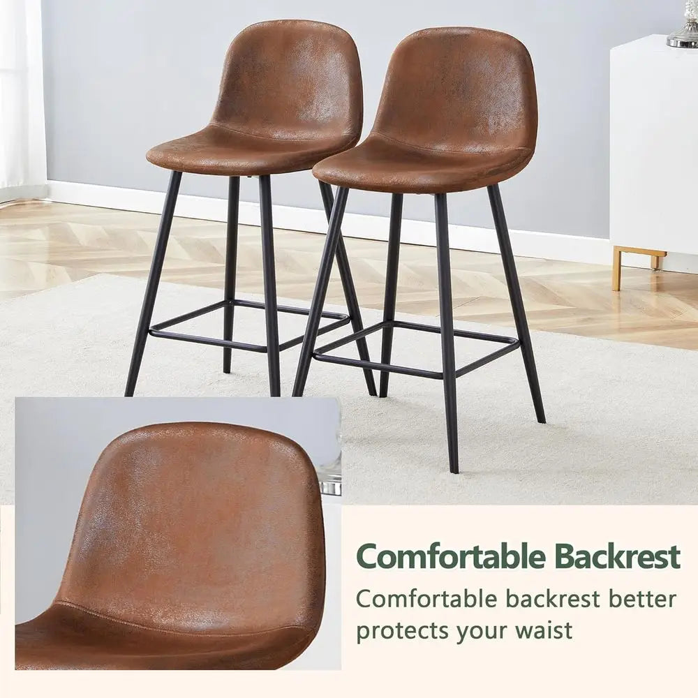 6 Piece Modern Bar Stool Set Upholstered Fabric with Metal Legs Backrest