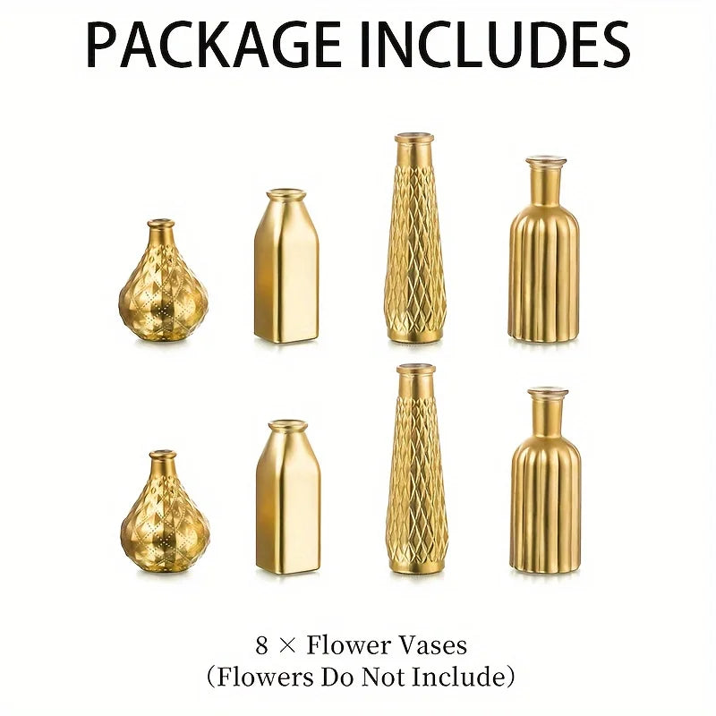 Cylindrical Gold Glass Vase Gilded Finish Antique Art Style Home Decoration Table Centerpiece Halloween Christmas Decoration