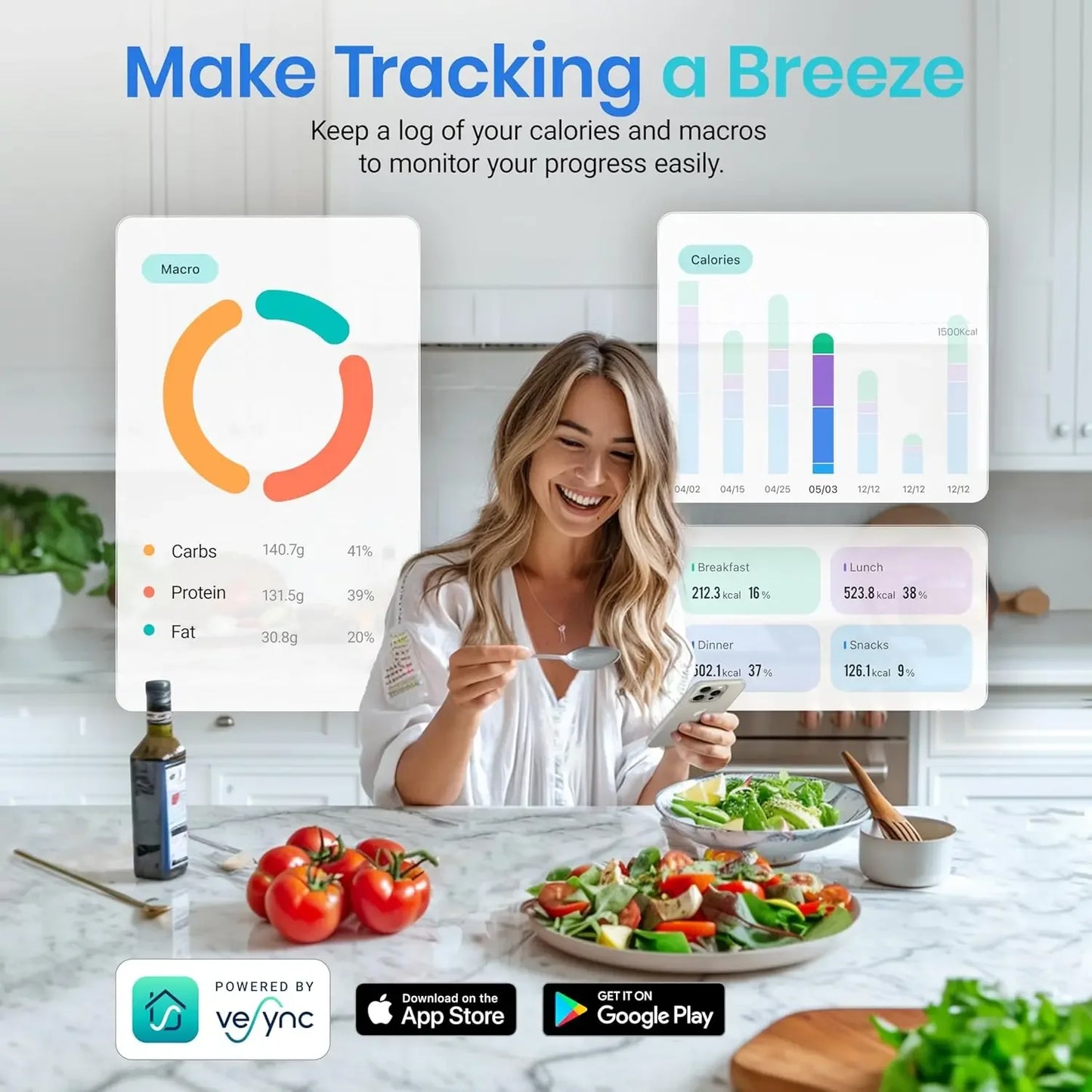 Smart Food Kitchen Scale with Nutritional Calculator and Free App for 19 Nutrient Tracking in Calorie and Macro Measurements