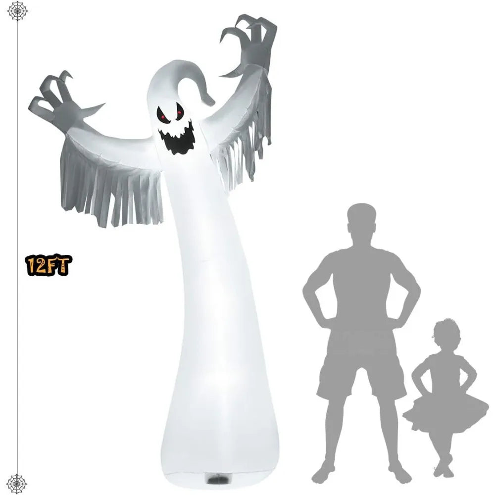 12 Ft Halloween Inflatable Ghost With Blower And LED Lights