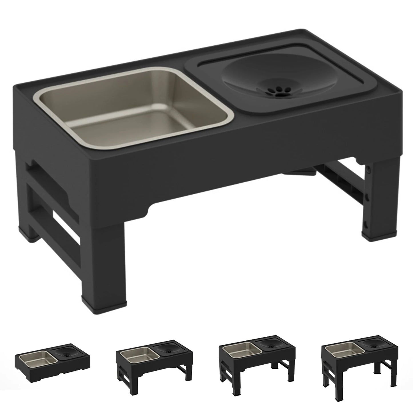 3 In 1 Stainless Steel Slow Feed Water Bowl Adjustable Height For Dogs And Cats