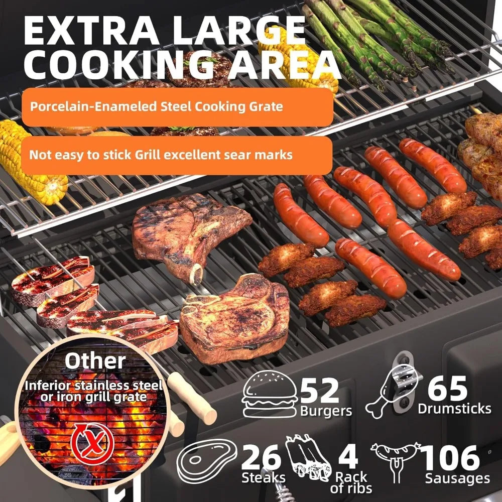 36 Inch Extra Large Charcoal Grill with 620 Square Inch Oversized BBQ Area Thermometer and Individual Lifting Charcoal Trays