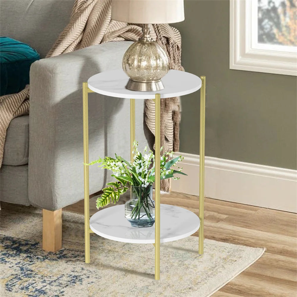 Two Tier Round Coffee End Tables Sofa Side Table Plant Stand