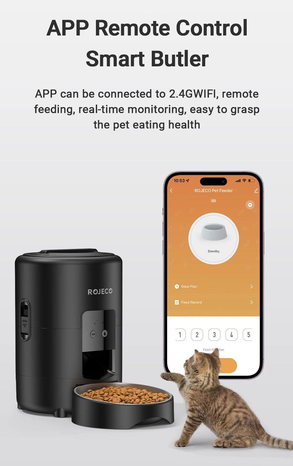 ROJECO 2L Smart Cat Feeder With WiFi App Remote Control