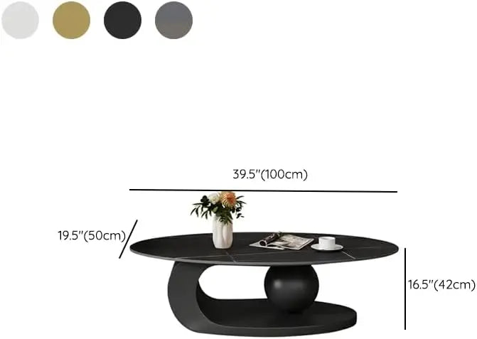 Modern Stone Coffee Table With Abstract Metal Base Center
