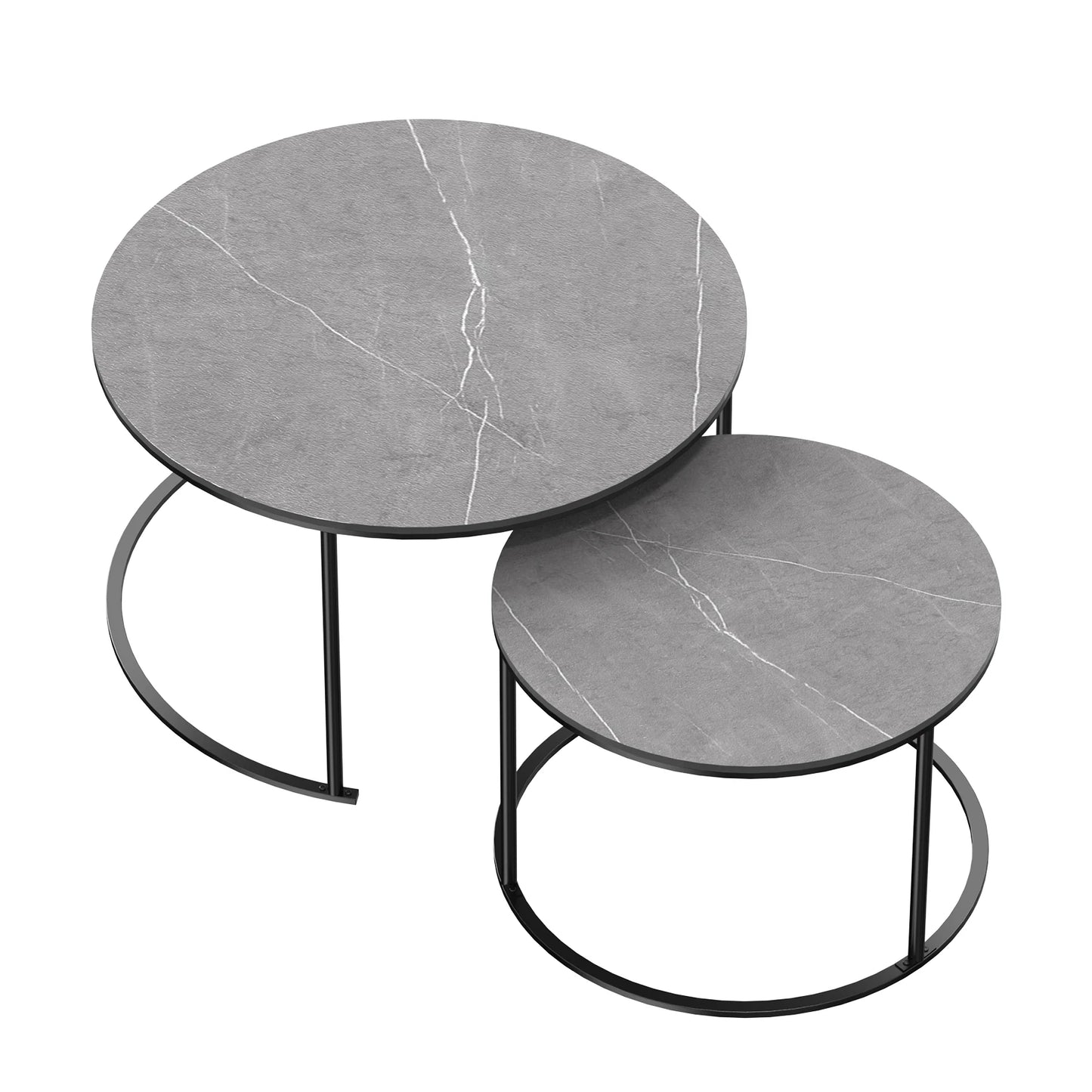 Modern Nesting Grey Marble Top Coffee Table Set Metal Legs