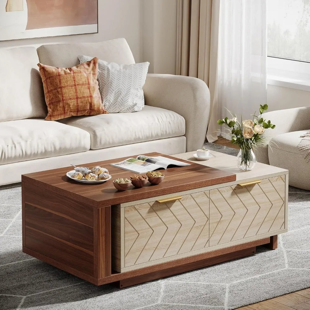 Extendable Coffee Table With 2 Storage Drawers Sliding Top