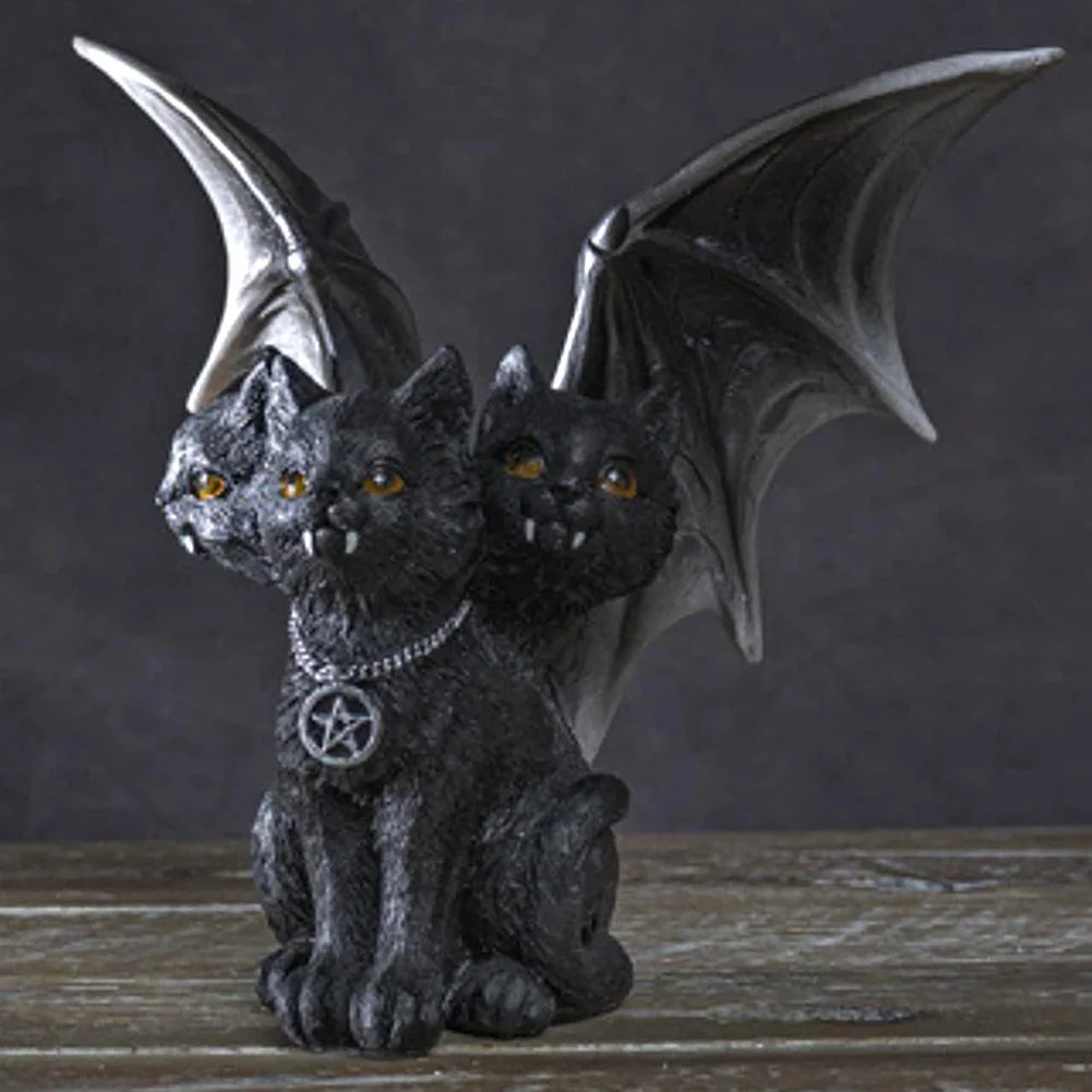 Halloween Decoration Three Head Cat Home Decor Resin Black Cat Tabletop Ornaments Dark Cat Statues for Party Decor