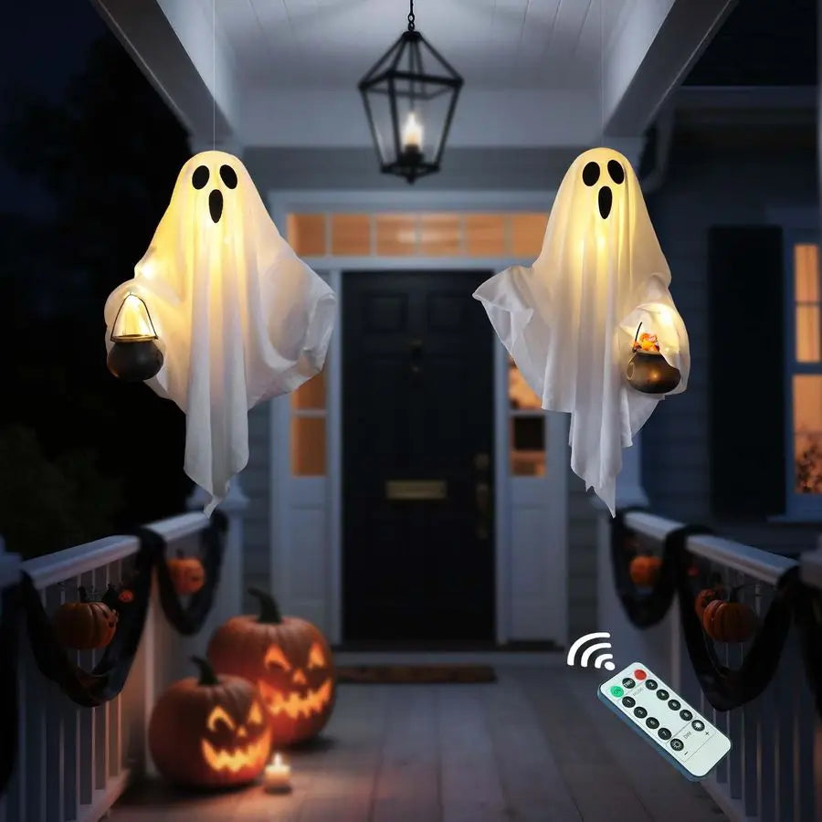 2 Pack Halloween Light Up Ghost Decorations Battery Operated Remote Control