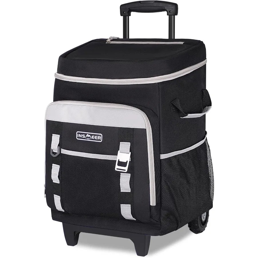 Portable Rolling Cooler 80-Can 50L Collapsible Soft-Sided 2-in-1 Trolley