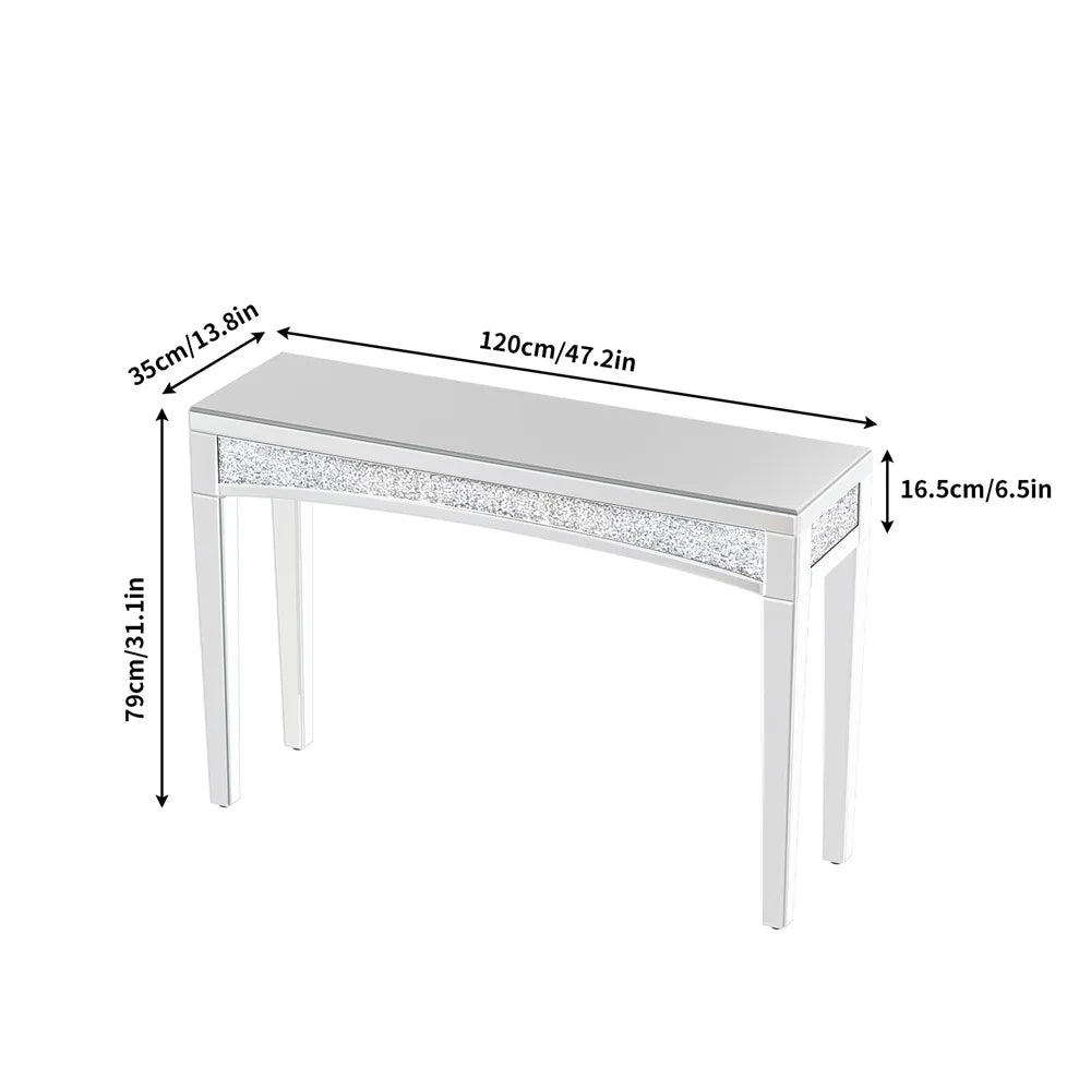 LUVODI Modern Glass Mirror Console Table Crushed Diamond