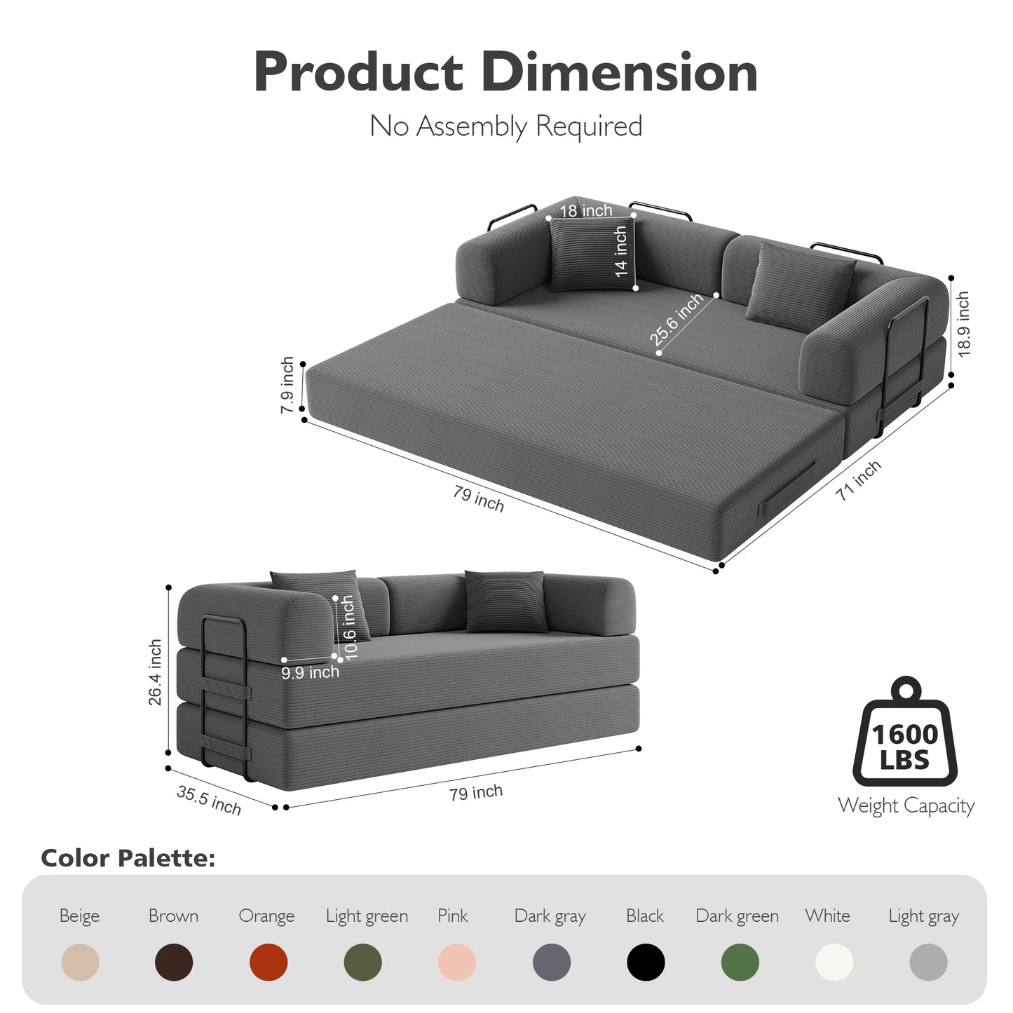 Convertible Floor Sofa Bed With Fixed Shape Frame 5 In 1 Living Room Sofa