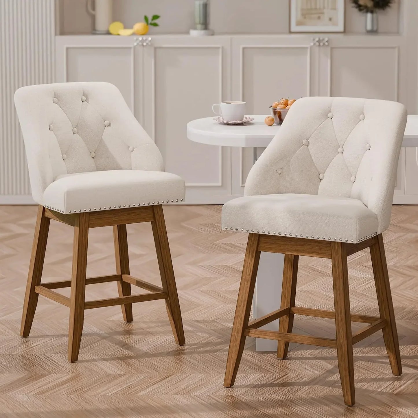 Modern Swivel Bar Stools Tufted Back 26 Inch Counter Height