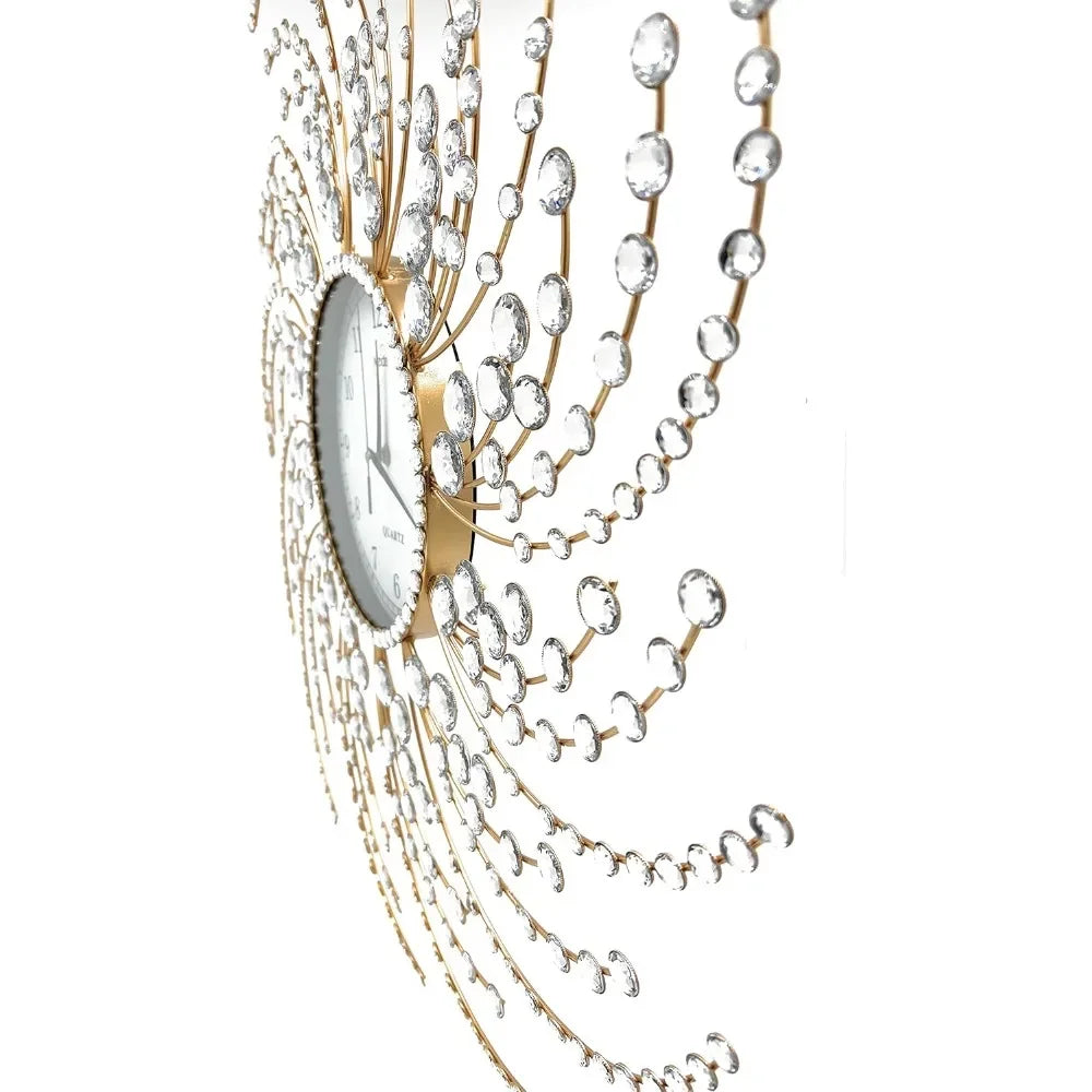 Large Gold Wall Clock with Dazzling Crystals Battery Operated Modern Elegance Ideal for Living Room and Bedroom