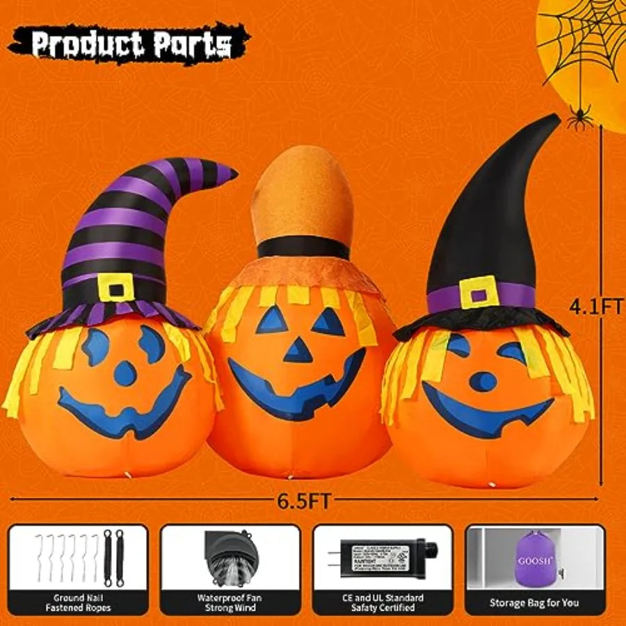 6.5 Feet Halloween Inflatable Pumpkin With Wizard Hat LED