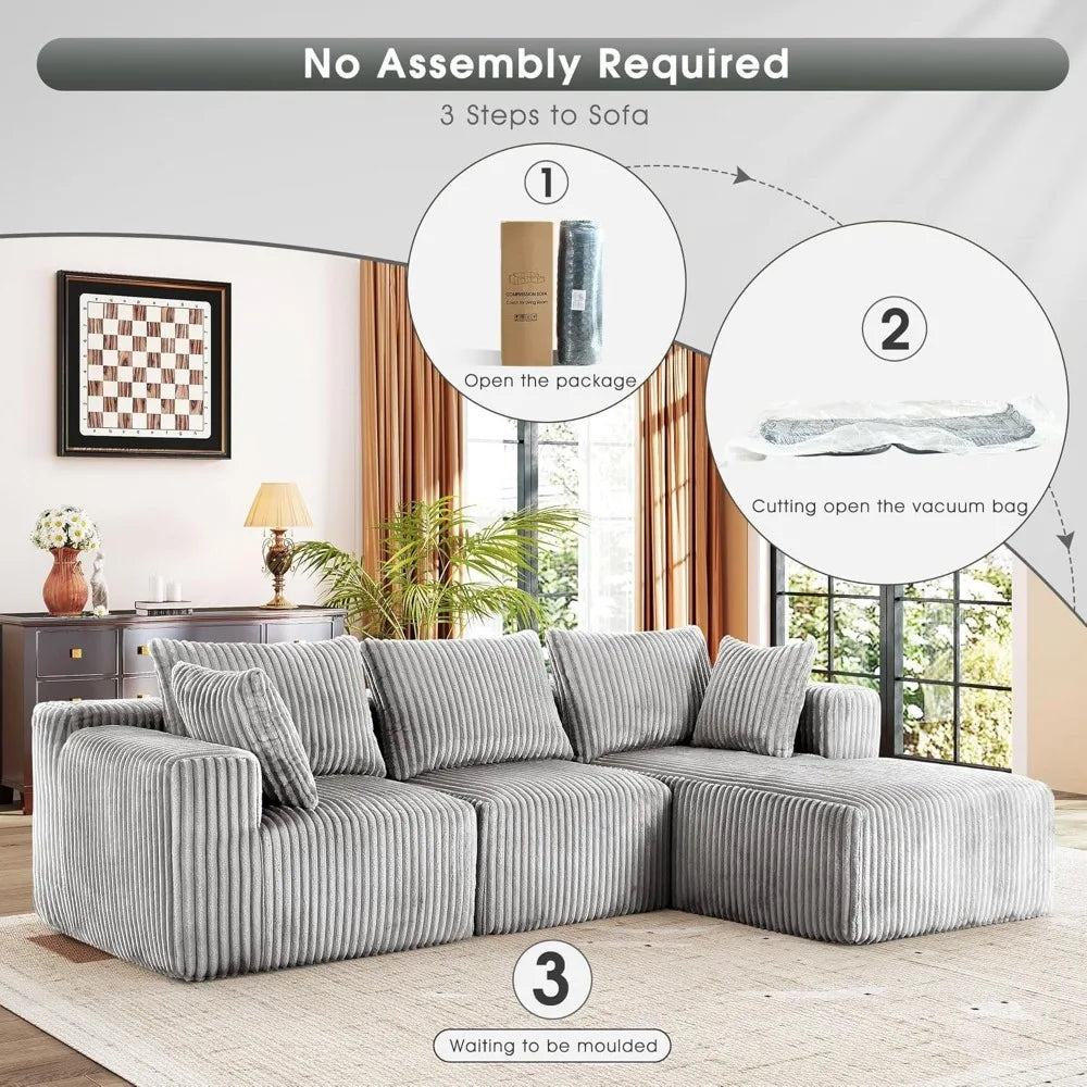 Grey Velvet Modular Sectional Sofa With L Shape Chaise