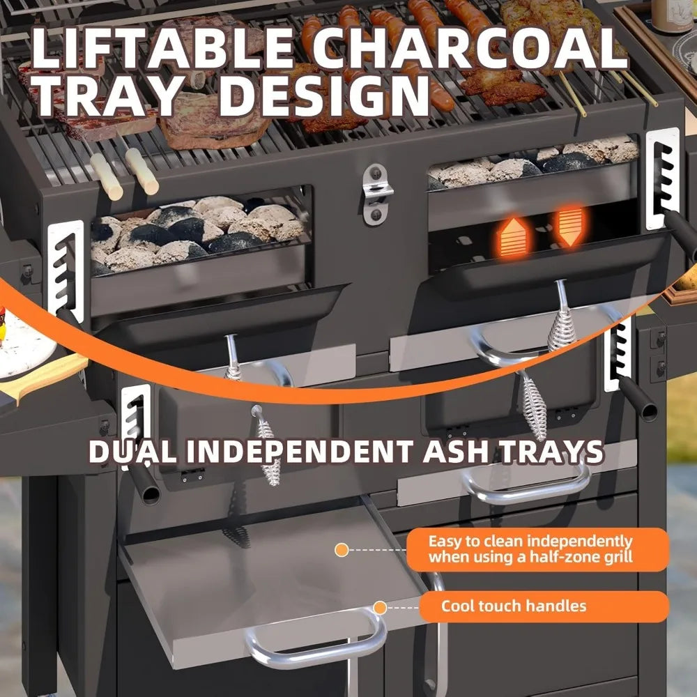 36 Inch Extra Large Charcoal Grill with 620 Square Inch Oversized BBQ Area Thermometer and Individual Lifting Charcoal Trays