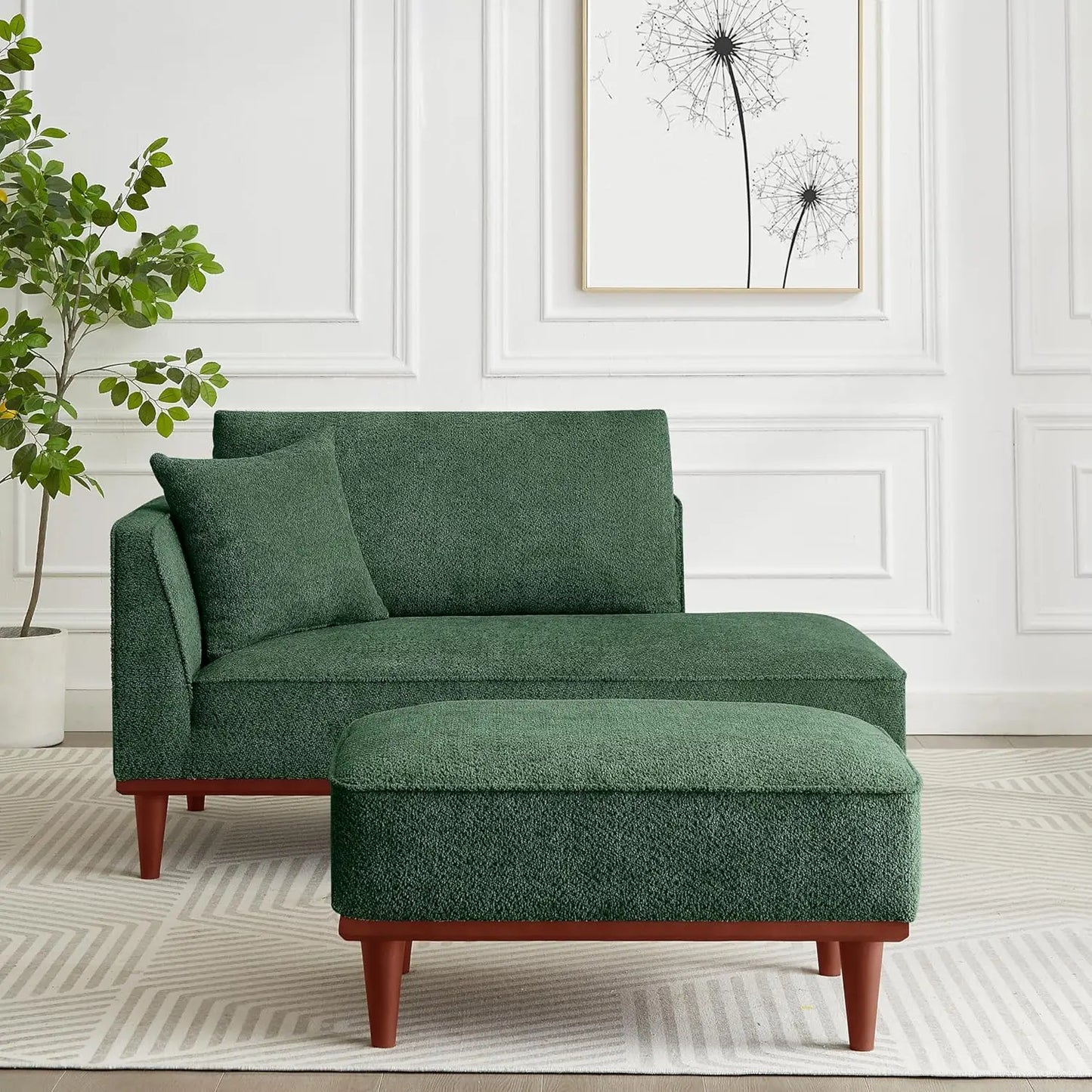 Upholstered Boucle Chaise Lounge Chair With Ottoman For Home Office