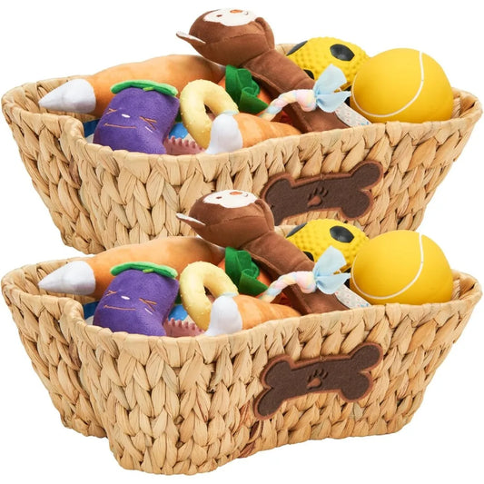 Bone Shaped Pet Toy Basket 2 Pack Dog Cat Storage Organizer