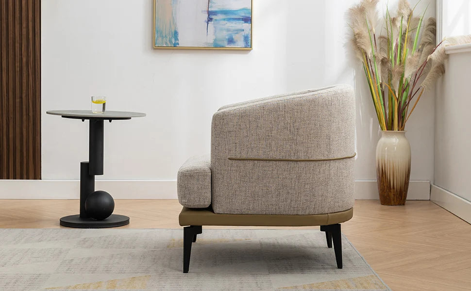 Two Tone Barrel Chair Mustard Green Linen and PU Leather