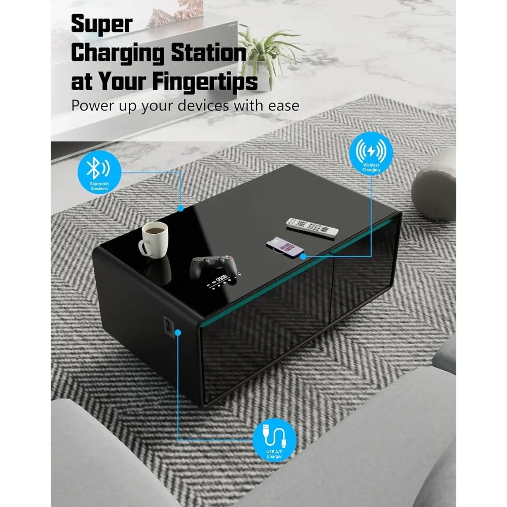 Smart Coffee Table With Fridge And Wireless Charging