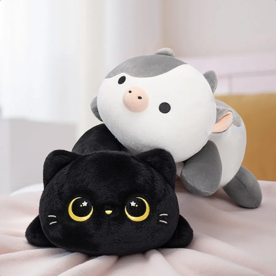 Cute Black Cat Plush Pillow Kawaii Stuffed Animal Squishy Cuddle Plush Pillow for Girls 13 Inch