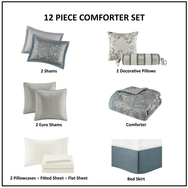 Teal 12 Piece Comforter Set With Cotton Bed Sheets Cal King